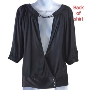 GUESS Brand Party Boho Peasant Shirt Black w/Rhinestones Scooping Neck Open Back